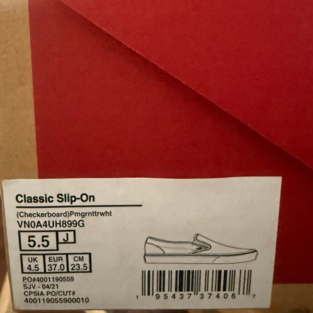 NEW Vans Classic Slip-On Checkerboard Pomegranate White 5.5Y/7 Womens 7 - Picture 9 of 9